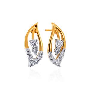 Clous d'oreilles en or jaune 18 carats avec diamants ondulés en forme de feuille, diamants courbés taille ronde cultivés en laboratoire, bijoux fins élégants - Product Image 3