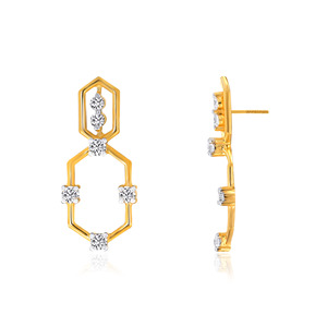 Sleek Hexadic Duo <b>Diamond</b> Studs Women's Yellow Gold <b>Diamond</b> <b>Earrings</b> Round Brilliant Cut Minimalist Hexagon Studs Everyday Wear - Product Image 3
