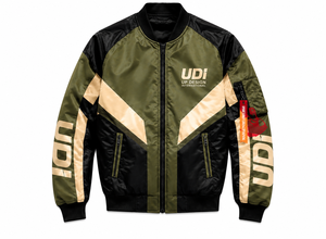 Men’s Bomber <b>Jacket</b> Custom Colorblock Windbreaker <b>with</b> <b>Zipper</b> <b>Pockets</b>, Ribbed Cuffs and Graphic Logo for Streetwear - Product Image 1