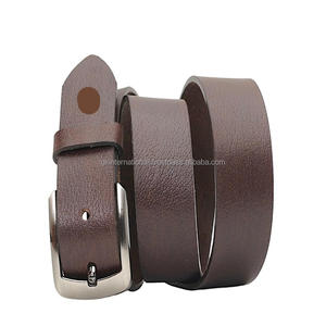 Ceinture décontractée pour homme en cuir texturé marron de luxe avec boucle en alliage de zinc plaqué argent, ceinture business casual unisexe - Product Image 2