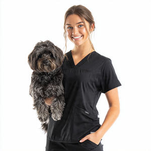 เสื้อผ้ากรูมมิ่งสุนัขแขนสั้น ชุดทำงานสำหรับช่างกรูมมิ่งสัตว์เลี้ยงฤดูร้อน ชุดกันน้ำสำหรับร้านขายสัตว์เลี้ยง ชุดยูนิฟอร์มร้านทำผม ชุดคลุมช่างทำผม - Product Image 1