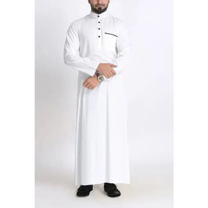 Premium Selling Cotton Linen Fabric Made <b>Men's</b> Thobes Classic Style Solid Color Quarter Button Down <b>Thobe</b> Jubbah In Low MOQ - Product Image 4