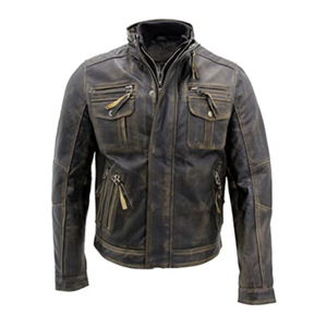 Chaqueta de Cuero PU para Hombre, Corte Ajustado, Estilo Motero, Cuello Alto, Cierre de Cremallera, Color Sólido, Manga Regular, para Otoño - Product Image 6
