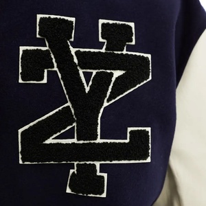 Veste universitaire en laine, nouvelle arrivée 2024, col montant, capuche, décontractée, baseball, patchwork, hiver, manches en cuir, veste tissée - Product Image 4