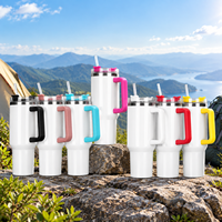 Gobelet isotherme de 40 oz en acier inoxydable à double paroi avec poignée et paille, vierge pour sublimation, en métal, vente en gros