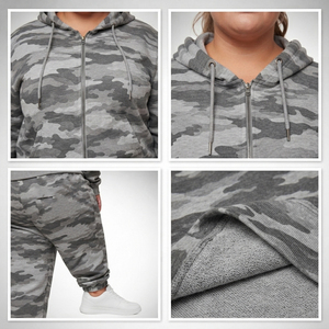 Ensemble survêtement femme grande taille imprimé camouflage avec sweat à capuche zippé et pantalon de jogging en molleton bouclette - Product Image 6