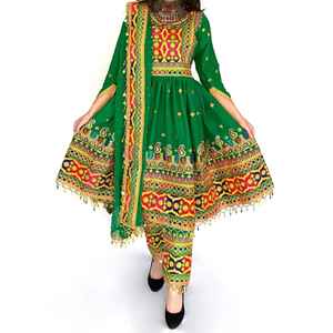 Costume 3 pièces professionnel vert foncé très demandé, broderie en dentelle, nouveau style, pour femmes musulmanes afghanes Kuchi, pour robes de mariage - Product Image 3