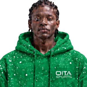 Sweat-shirt à capuche pour homme personnalisé, imprimé vert émeraude moucheté, en molleton épais, coupe oversize, style streetwear décontracté, avec cordon de serrage - Product Image 3