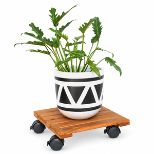 Déménageur de plantes carré vintage en bois écologique avec roulettes verrouillables pour grands pots de fleurs et jardinières - Product Image 1
