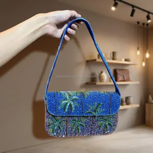 Bolso de Hombro Bohemio Geométrico con Cuentas de Palmera, Bolso de Mano Multicolor Bordado, Bolso Cruzado de Noche, Clutch Hecho a Mano para Fiesta - Product Image 1