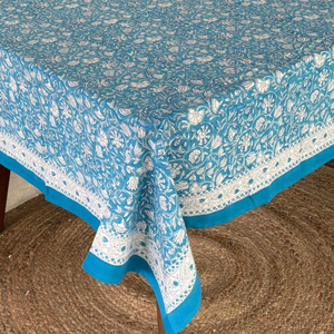 ผ้าปูโต๊ะพิมพ์ลายบล็อกสีน้ำเงินและสีขาว ผ้าปูโต๊ะพิมพ์ลายบล็อกอินเดียสีน้ำเงิน ผ้าปูโต๊ะลินิน - Product Image 6