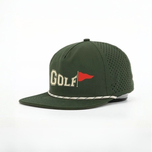 Casquette de golf imperméable en gros, 5 panneaux, logo imprimé numérique personnalisé, perforations découpées au laser, avec cordon, fermeture snapback réglable - Product Image 2