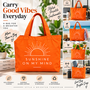 Bolsa de Lona Naranja AMANI Sunshine on My Mind con Estampado Minimalista para Compras de Verano, Bengala Occidental - Product Image 4
