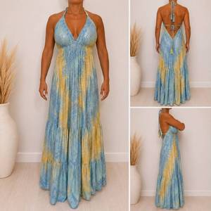Nuevo Vestido Bohemio de Seda con Estampado Floral de Verano Indio, Largo hasta la Rodilla, Lavable, Cintura Natural, Talla Única, Regalo para Ella - Product Image 1
