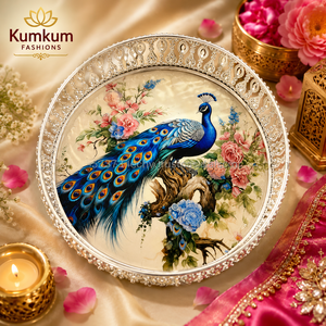 Peacock Print Religious Metal Handmade Multifunction Tray Wedding Favor Indian Gift Trays Bridesmaid Hamper Basket Haldi Mehndi - Product Image 2