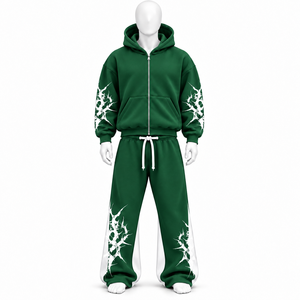 Conjunto de chándal personalizado al por mayor para hombre, 100% algodón, sudadera con capucha extragrande y pantalones de chándal holgados para entrenamiento y ropa urbana. - Product Image 6