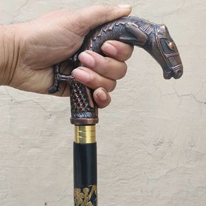 ไม้เท้าหัวม้าลายไม้ขัดเงาหรูหราสไตล์สัตว์ |   ไม้เท้าพับได้ทำมือพร้อมด้ามจับทองเหลืองสำหรับเดินทาง |   ของขวัญวินเทจ - Product Image 2