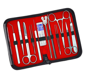 Juego de instrumentos quirúrgicos dentales con tijeras, fórceps, elevadores y pinzas en estuche rojo, herramientas manuales con certificación CE - Product Image 1