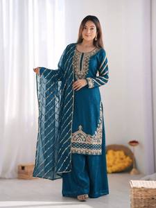 Nouvelle tenue de mariage pour femmes, robe Sharara en soie avec broderies et perles lourdes - Product Image 2