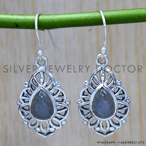 925 Sterling Silver Handmade Dangle Drop <b>Hook</b> <b>Earrings</b> Natural Labradorite Wholesale Price Gemstones Jewelry - Product Image 2