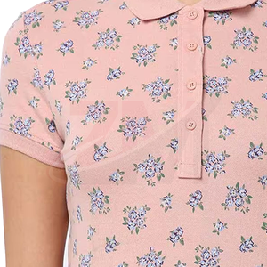 Polo con Estampado Floral, Manga Corta, Color Rosa, Informal, Tejido de Punto, 100% Algodón Piqué, Transpirable, Largo Regular - Product Image 3