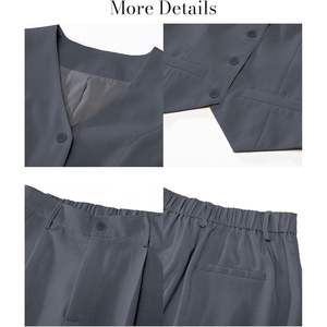 2025 femmes 2 pièces habillé décontracté pantalon costumes sans manches Blazer gilet avec taille haute large jambe pantalon pour travail bureau - Product Image 5