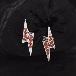 Pendientes Románticos de Granate Natural con Forma de Rayo, Chapados en Rodio, Plata de Ley, para Niñas y Mujeres, Ideales para Fiestas, Compromisos y Bodas - Product Image 2