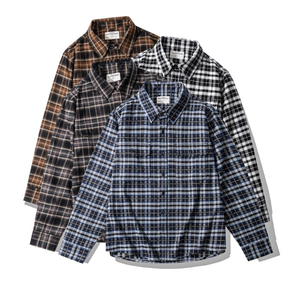 Chemise à carreaux pour homme, manches longues, 100% coton flanelle, col rabattu, boutonnée, manches longues, vêtement d'hiver, chemise en flanelle effet vieilli - Product Image 1
