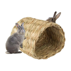 Tunnel de couchage chaud en paille naturelle pour l'hiver, abri tressé pour lapin, cochon d'Inde, chinchilla, petit animal de compagnie, jouet de cage - Product Image 3