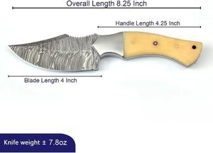 Couteau de chasse et de camping Pasha Enterprises en acier Damas, manche en os, lame fixe tactique de qualité industrielle, pointe tombante, garantie 3 ans - Product Image 2