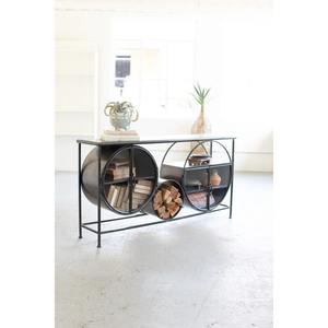 โต๊ะคอนโซลอุตสาหกรรมสมัยใหม่สีดำเหล็กดัด พร้อมดีไซน์ที่เก็บของทรงกลมแบบมีเอกลักษณ์ และที่วางไม้ซุงแบบเปิด สำหรับใช้ในโรงแรม - Product Image 6