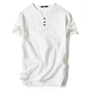 Summer Breathable Knitted Linen Cotton Satin Casual Anti-Wrinkle Single Button Turn-<b>down</b> Collar Full Sleeve Plain Men's Shirt - Product Image 2