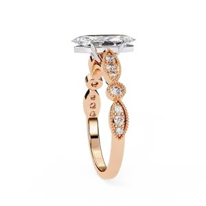 Bague de fiançailles en diamant de laboratoire taille marquise, or massif 18 carats, certifiée IGI, VVS E-F, style vintage avec accent rond East West - Product Image 4