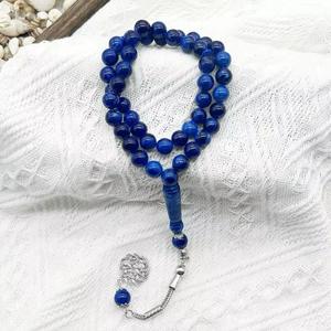 Perles de prière de luxe faites à la main en résine bleue, motif géométrique rond, avec pompon, chapelet religieux poli - Product Image 4