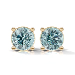 Pendientes de Botón Redondos de Paraiba Amarillo Cultivados en Laboratorio, en Plata de Ley 925 Chapada en Oro, Joyería Clásica para Mujer - Product Image 2