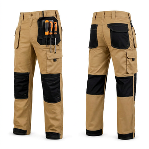 Men's Tan Polyester <b>Work</b> Pants Multiple Pockets Abrasion Resistant Reflective CE Certified Hi Visibility Workwear <b>Cargo</b> Style - Product Image 6