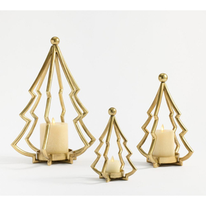Gold Metal <b>Christmas</b> <b>Tree</b> <b>Candle</b> Holder Set of 3 Pillar <b>Candle</b> Stand Decor Dinner Party Centerpieces Home Decor - Product Image 1