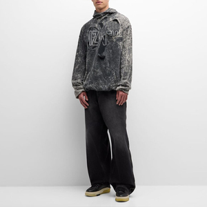 Sudadera con capucha extragrande con cremallera para hombre, 100% algodón, tejido de punto, estampado a rayas, logo frontal, lavado a la piedra, estilo otoñal - Product Image 2