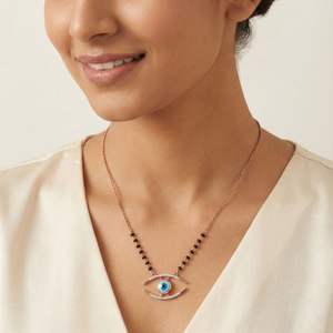 Collar de Boda con Diamante Natural, Mangalsutra, Color H-I, Claridad VS-SI, Corte Brillante Redondo, Perla Negra Sagrada Extraída de la Tierra - Product Image 1