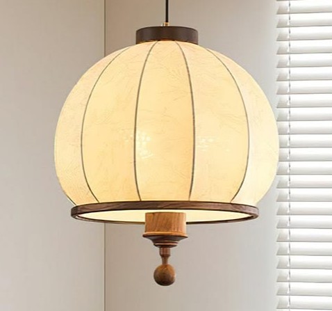 Handmade Wooden Round Hanging Lantern Pendant Light Asian Zen Style Indoor Home Decor Living Room Ceiling Fixture