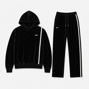 Ensembles de sweats à capuche pour hommes en velours rayé coupe ample de haute qualité, personnalisables, en molleton de coton épais, faible MOQ, ensembles deux pièces en velours - Product Image 3