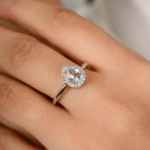 14K Solid <b>Gold</b> Pear Cut Aquamarine Diamond Modern Statement <b>Ring</b> - Product Image 1