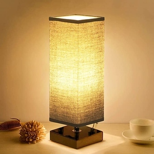 Minimalist Wood Fabric Column <b>Table</b> Lamp Modern Japanese Style <b>LED</b> <b>Bedside</b> Nightlight for Bedroom Living Room Zen Decor - Product Image 2