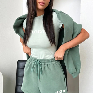 Conjunto de 2 Piezas de Pantalones Cortos con Estampado Sólido Estilo Hip Hop de Invierno, Pantalones de Cintura Alta con Cordón, Sudadera con Capucha y Cremallera, Forro Polar de Poliéster/Algodón - Product Image 5