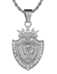 Collier pendentif bouclier de lion plaqué or ton argenté avec zircon, ensemble de bijoux chaîne pour hommes et femmes, idéal pour les fêtes - Product Image 2