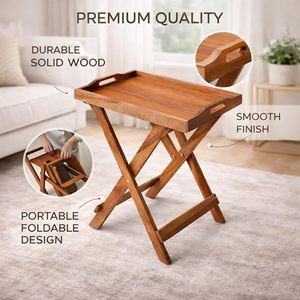 <b>Bamboo</b> Rectangle Folding <b>Table</b> Waterproof Portable Tabletop Side <b>Table</b> Modern Outdoor Accent <b>Table</b> for Hotel Patio - Product Image 2