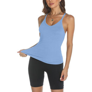 Camisola Deportiva de Verano para Mujer, Personalizada, Cuello en V, Acanalada, Sin Mangas, de Secado Rápido, Transpirable, Ropa de Playa a la Moda - Product Image 5