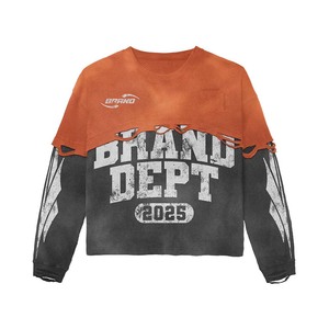 เสื้อยืดผู้ชายผ้าฝ้าย 100% ทรงหลวม พิมพ์ลาย สตรีทแวร์ เสื้อยืดแขนยาวสองชั้นทรงโอเวอร์ไซส์ ผ้าฝ้าย - Product Image 2