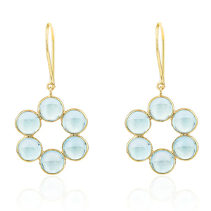 18K White Gold Blue Topaz Bezel Drop <b>Earrings</b>-Geometric Dangle Style - Product Image 2