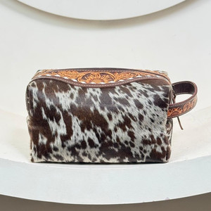 2024 New Personalized Hand <b>Tooled</b> Men / Women Travel Toiletry Organizer Shaving Kit Hair on Cowhide <b>Leather</b> Cosmetic Makeup Bags - Product Image 5